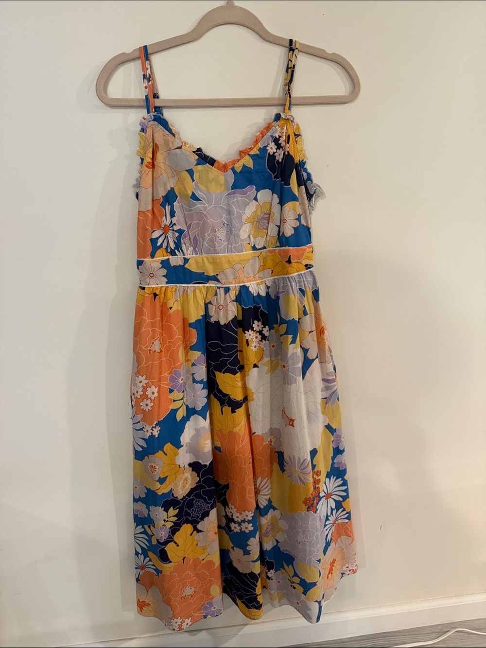 Fat Face Floral Midi Dress in Blue, Orange, Yellow, Cream